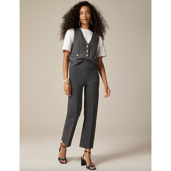 J.Crew Delaney Kickout Sweater Pant Stretch Knit Pintuck Heather Gray XS NWT - Picture 1 of 12